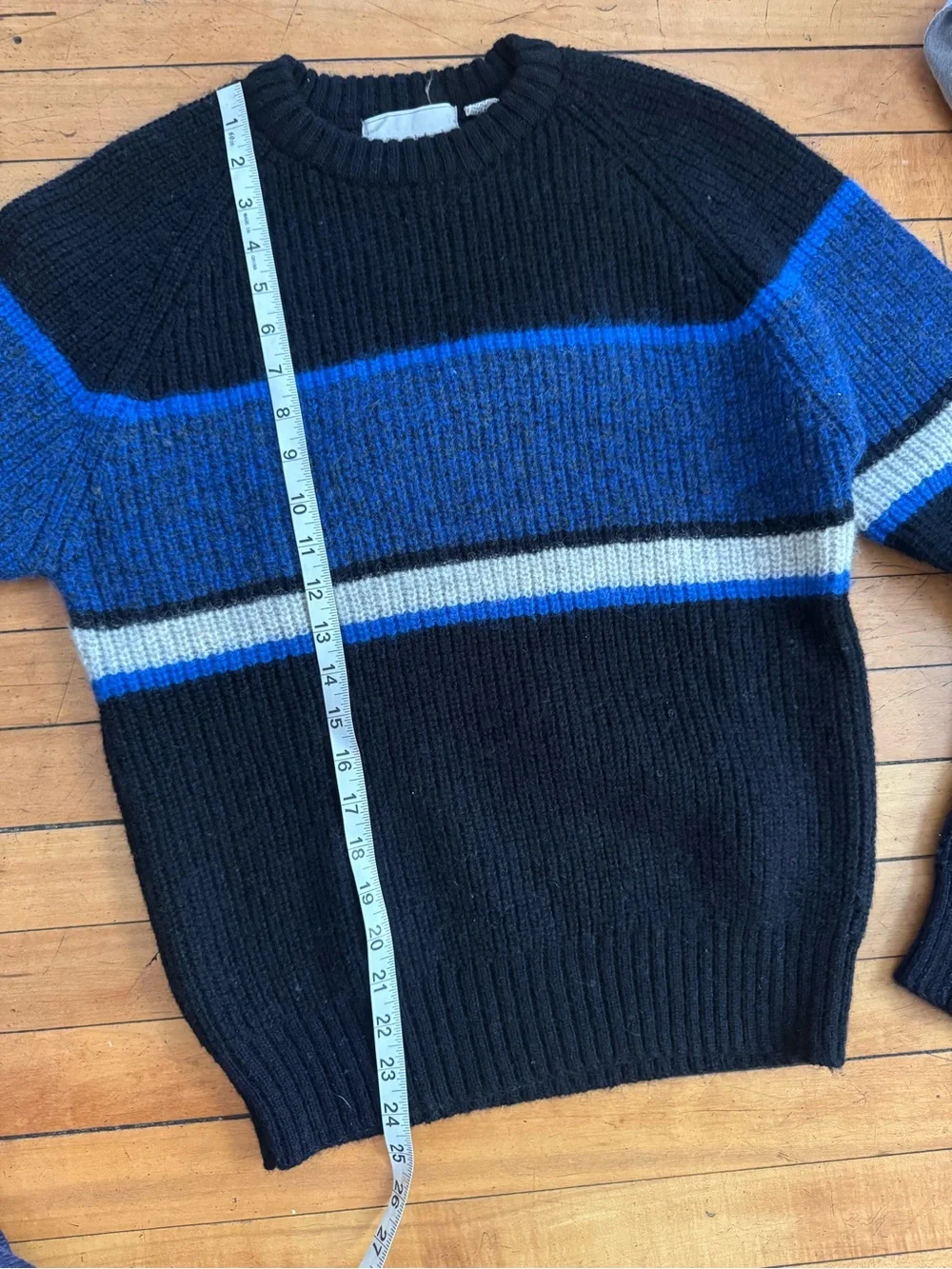 Blake and Manley wool blend vintage blue black gray striped 90s grandpa  Sweater